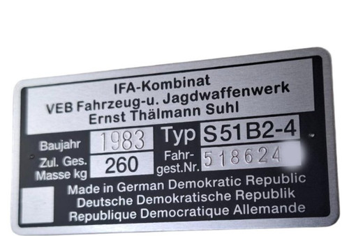 Typenschild simson s51 alle - typenschild,